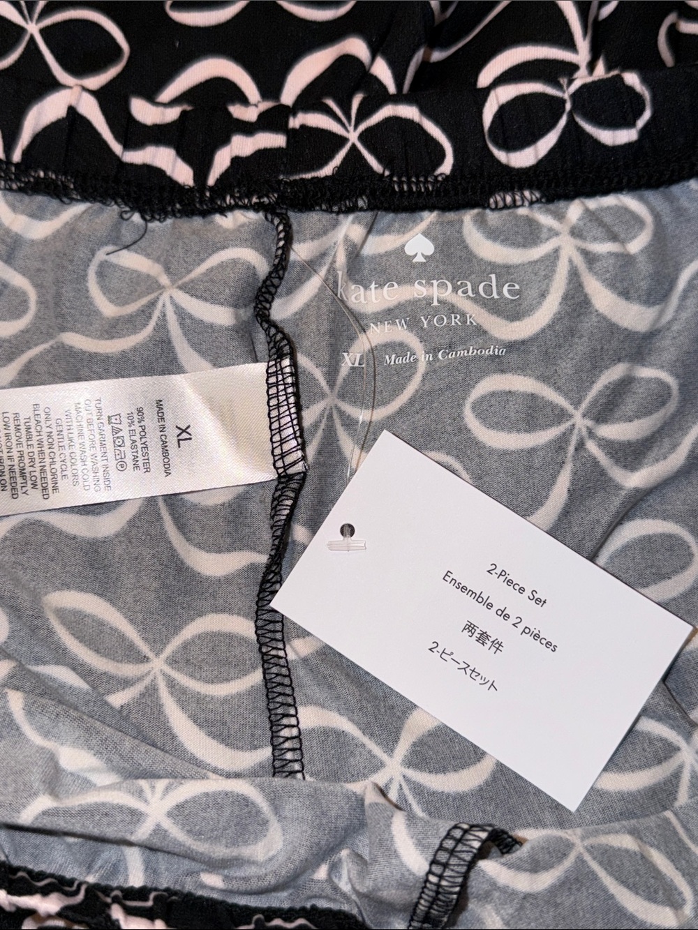 kate spade Black Pajama Set with Pale Pink Bow Print - Picture 8 of 15